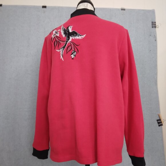 Bob Mackie | Embroidered Bird Flowers Knit Jacket Full Zip Red | Size XL - Picture 7 of 10